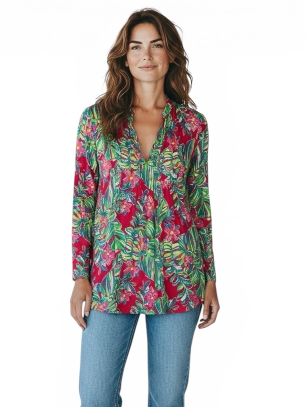 Lilly Pulitzer Sarasota Tunic Blouse Jungle Tumble Pomegranate print
size XS